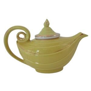 Vintage Hall Aladdin Genie Teapot With Infuser Yellow Gold Accents 6 Cup